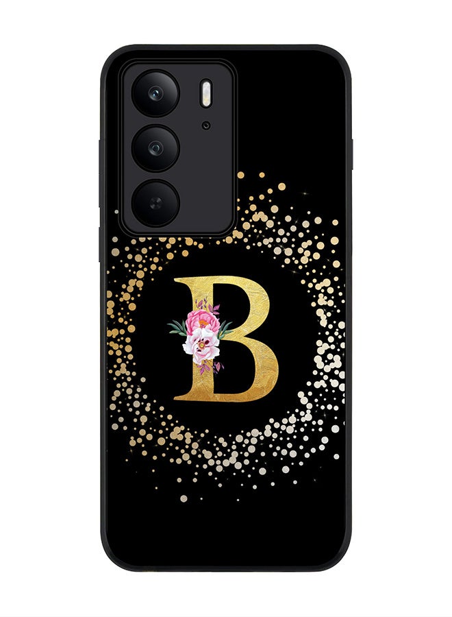 For Realme C75x / C75 4G Case,Slim fit Camera Protection, Shockproof Thin Phone cover  - Custom Monogram Floral - B ( Black )